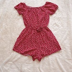 Red and white floral romper
